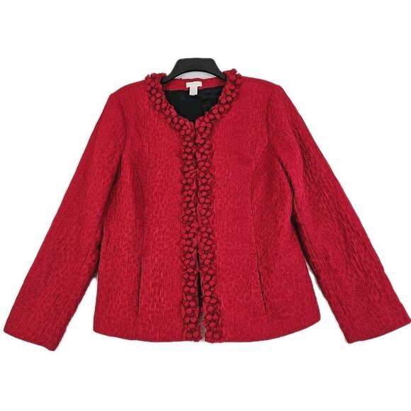 Chico's ~Woman 2(L)~ Red Textured Fabric Blazer Party to Office Wear Jacket. - Picture 9 of 15